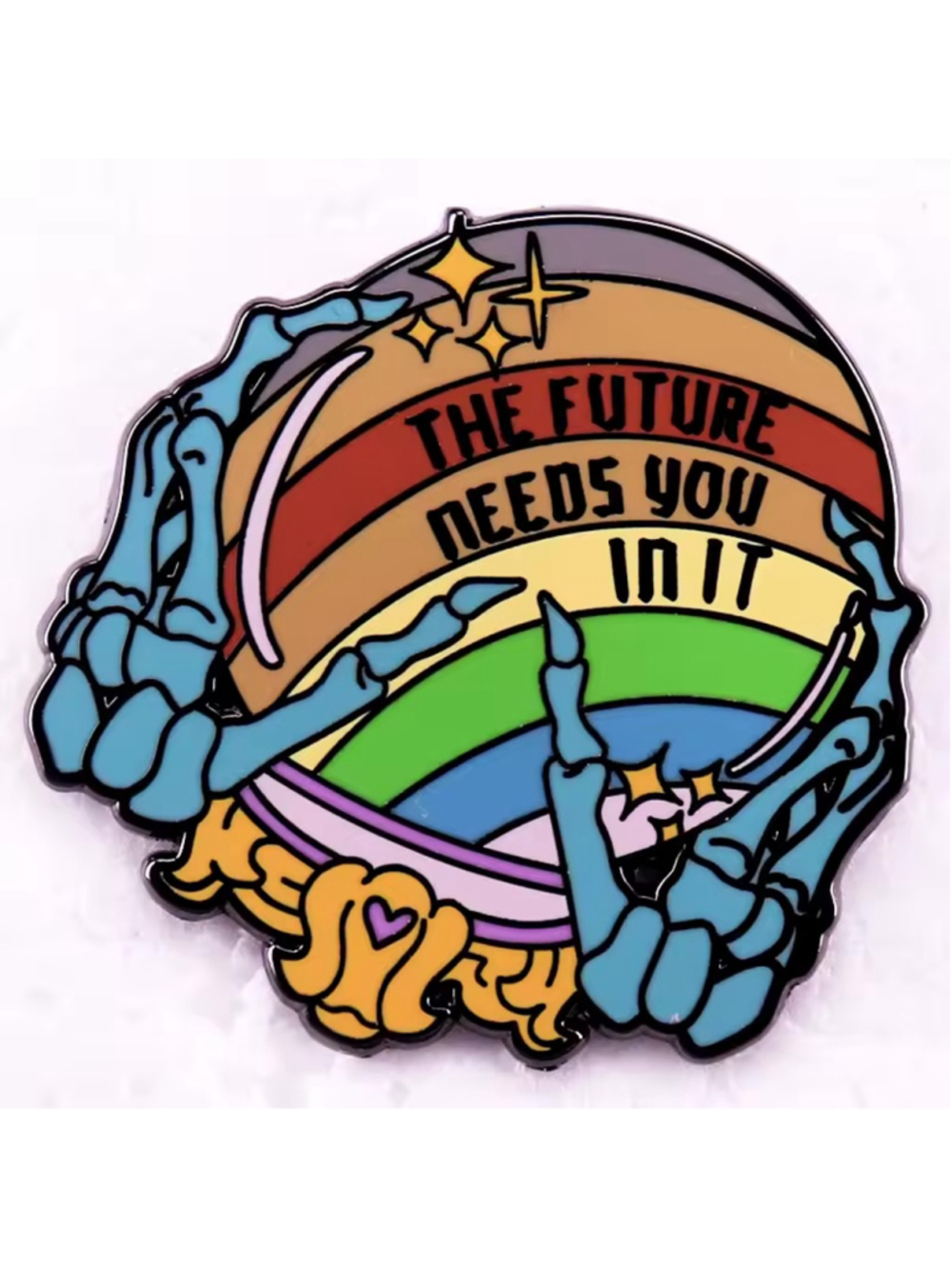 Rainbow Pride Skeleton Crystal Ball ‘The Future Needs You In It’ Enamel Pin